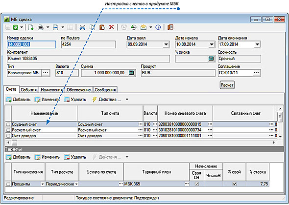 Настройка счетов в продукте межбанковского кредитования