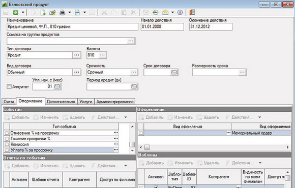 Настройка бухгалтерского оформления кредитного продукта