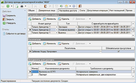 Разграничение прав доступа к сейфовой ячейке